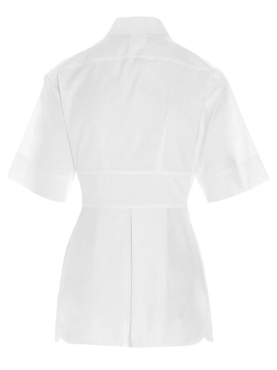 Shop Sportmax Giro Belted Short Sleeve Poplin Shirt In White