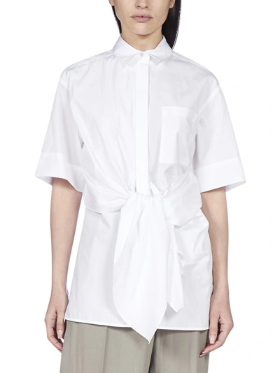 Shop Sportmax Giro Belted Short Sleeve Poplin Shirt In White