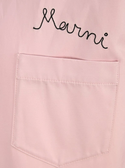 Shop Marni Logo Embroidered Overshirt In Pink