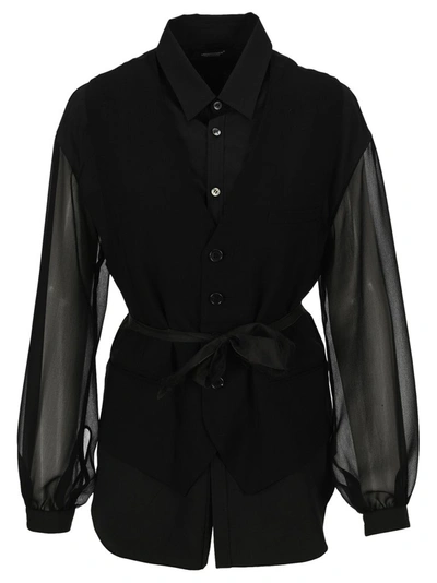Shop Undercover Layered Vest Sheer Shirt In Black