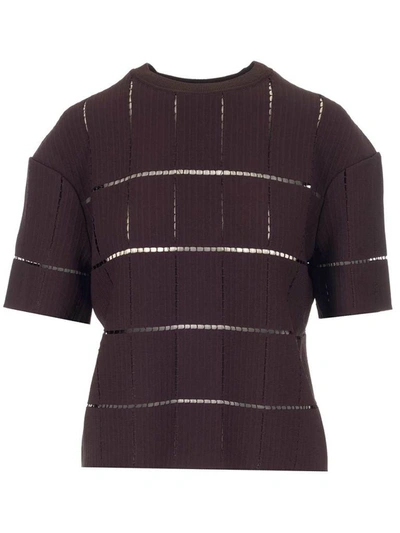 Shop Alaïa Short Sleeve Crewneck Sweater In Brown