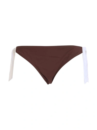 Shop Max Mara Beachwear Logo Detailed Bikini Bottom In Brown