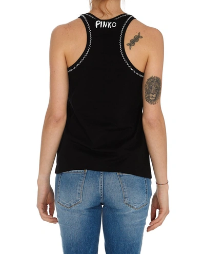 Shop Pinko Embroidered Motif Racerback Top In Black