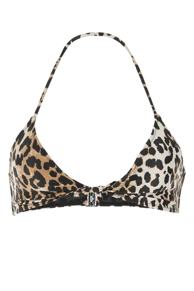 Shop Ganni Leopard Printed Bikini Top In Multi