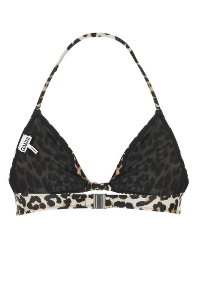 Shop Ganni Leopard Printed Bikini Top In Multi