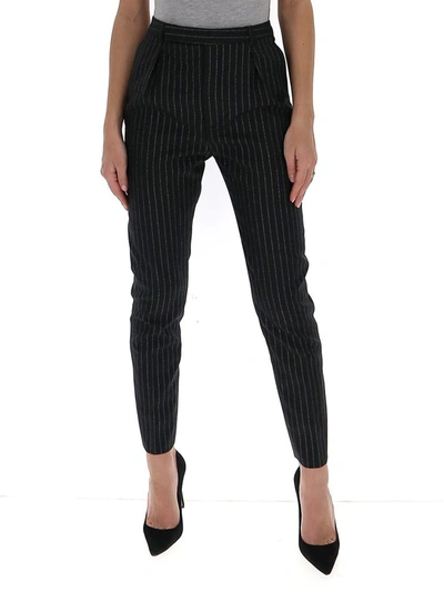 Shop Saint Laurent Pinstripe Pants In Black