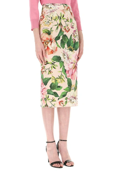 Shop Dolce & Gabbana Floral Print Midi Skirt In Multi