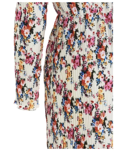 Shop Msgm Floral Printed One Shoulder Dress In Multi