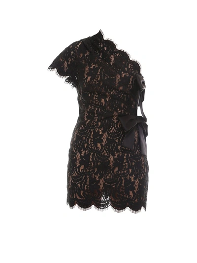Shop Saint Laurent One Shoulder Lace Dress In Black