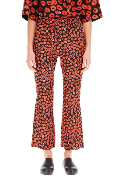 Shop Marni Lip Print Flared Trousers In Multi