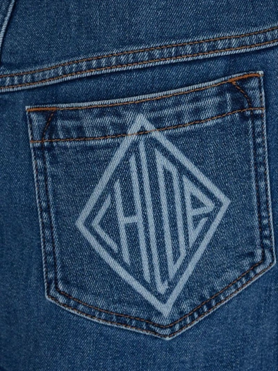 Shop Chloé Logo Print Denim Mini Skirt In Blue