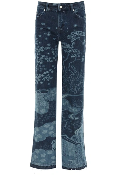 Shop Red Valentino Redvalentino Printed Flared Jeans In Blue