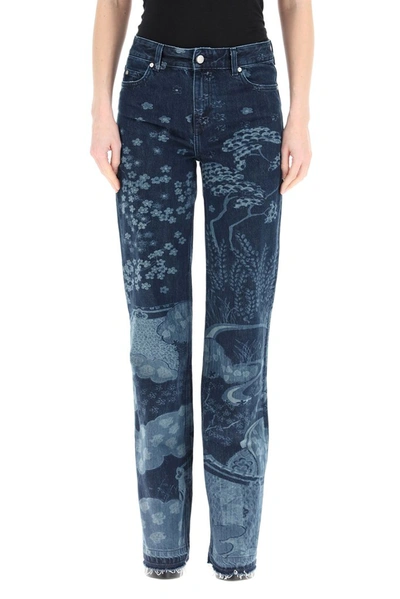 Shop Red Valentino Redvalentino Printed Flared Jeans In Blue