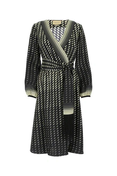 Shop Gucci Printed Scarf Belted Wrap Dress In Multi