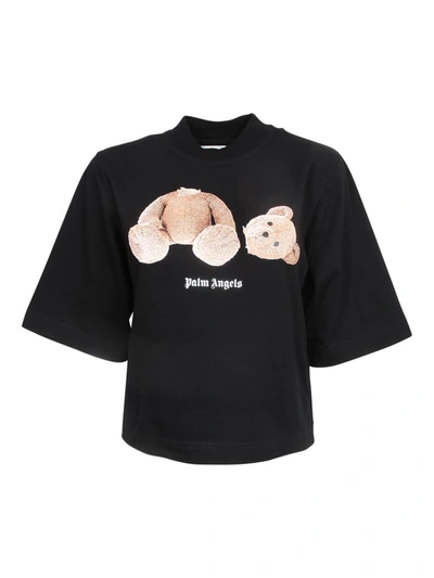 Shop Palm Angels Cropped Bear Print T In Black