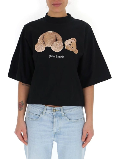 Shop Palm Angels Cropped Bear Print T In Black