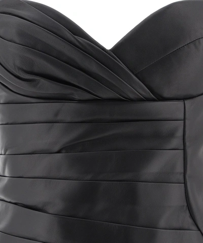 Shop Balmain Gathered Leather Halterneck Dress In Black