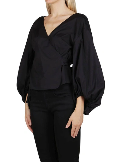 Shop Michael Michael Kors Poplin Wrap Top In Black