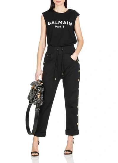 Shop Balmain Button Detail Track Pants In Black