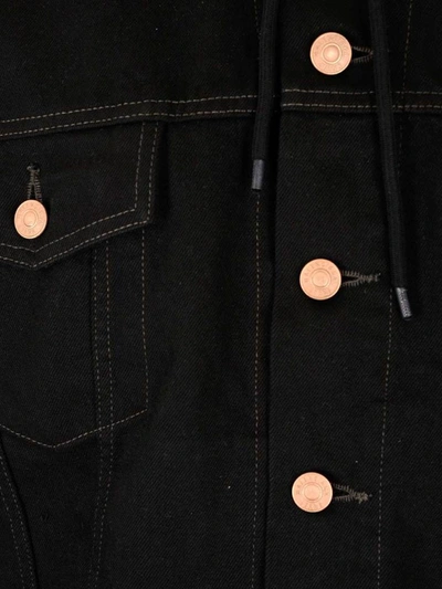 Shop Balenciaga Hooded Denim Jacket In Black