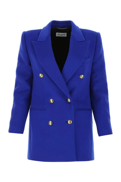 Shop Saint Laurent Tailored Blazer In Blue