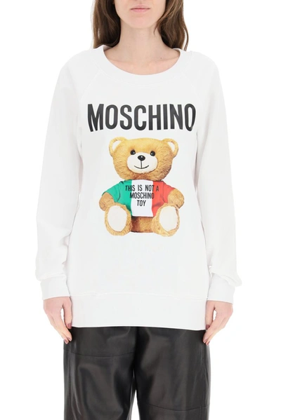 Shop Moschino Italian Teddy Bear Sweatshirt In White