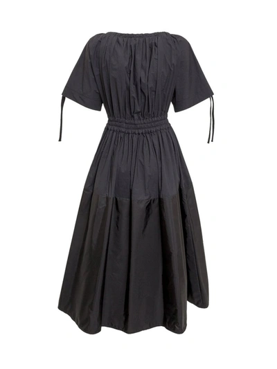 Shop Moncler Drawstring Flared Midi Dress In Black