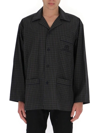 Shop Balenciaga Micro Tartan Pajama Shirt In Navy