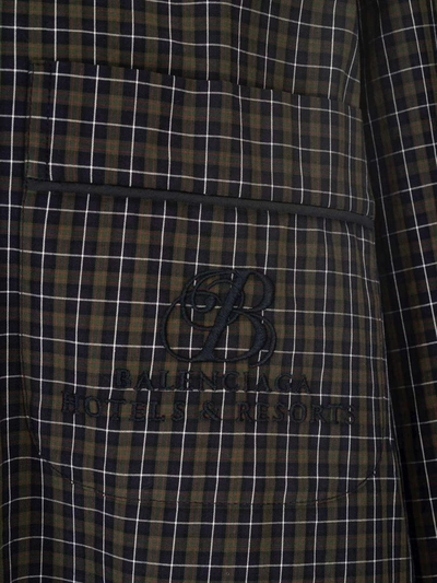 Shop Balenciaga Micro Tartan Pajama Shirt In Navy