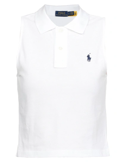 Shop Ralph Lauren Polo  Logo Sleeveless Polo Shirt In White