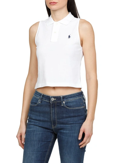 Shop Ralph Lauren Polo  Logo Sleeveless Polo Shirt In White