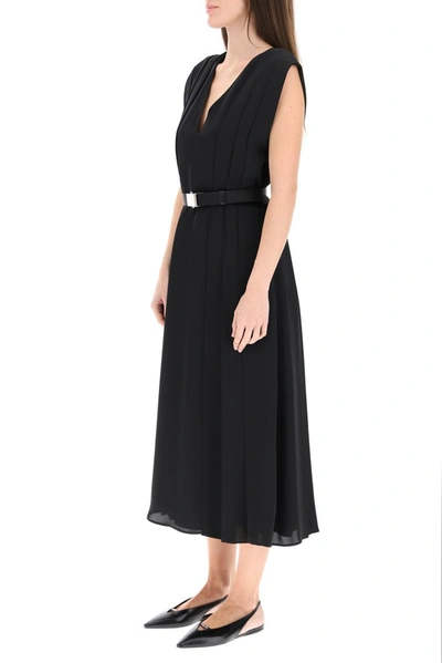 Shop Prada Belted Midi Dress In Black