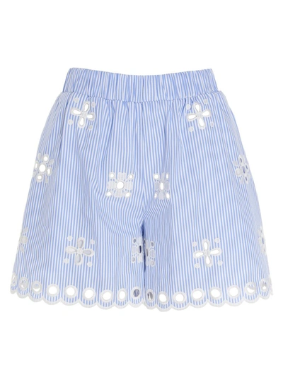 Shop Red Valentino Redvalentino Sangallo Embroidery Shorts In Blue