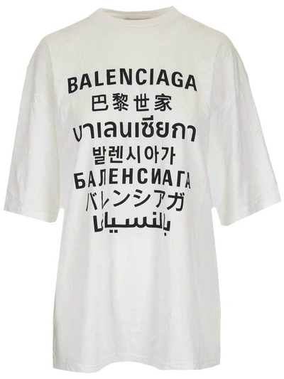 Shop Balenciaga Languages Logo Print T In White