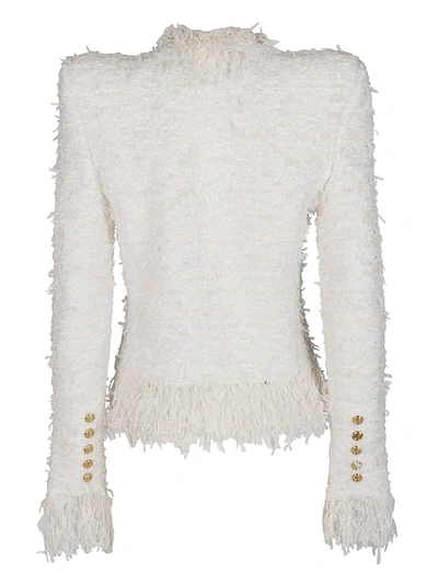 Balmain White Tweed Jacket Fringe And Gold-tone Double-breasted Closure In 0ka Natural | ModeSens