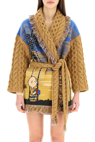 Shop Alanui Snoopy Christmas Fringed Cardigan In Multi