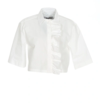 Shop Msgm Ruffled Cropped Short Sleeve Shirt In White
