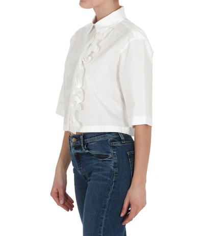 Shop Msgm Ruffled Cropped Short Sleeve Shirt In White