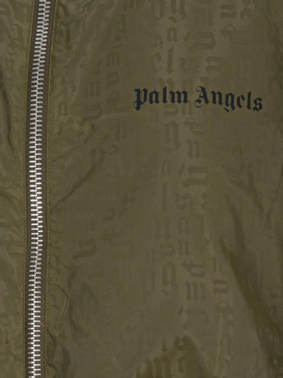 Shop Palm Angels Logo Print Striped Windbreaker Jacket In Green