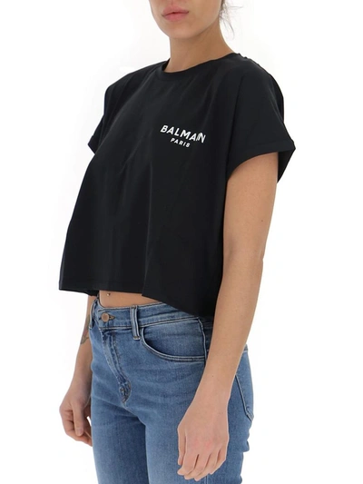 Shop Balmain Logo Printed Cropped T In Black