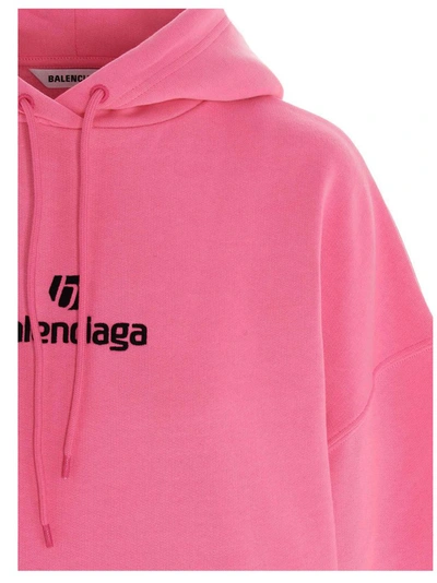 Shop Balenciaga Logo Embroidered Hoodie In Pink