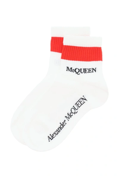 Shop Alexander Mcqueen Logo Intarsia Socks In White