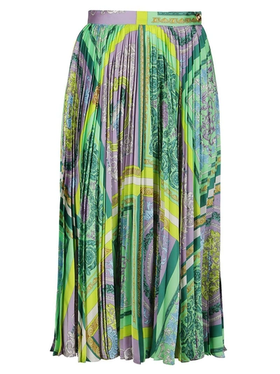 Shop Versace Barocco Mosaic Print Pleated Skirt In Multi