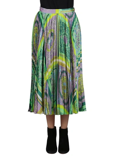 Shop Versace Barocco Mosaic Print Pleated Skirt In Multi