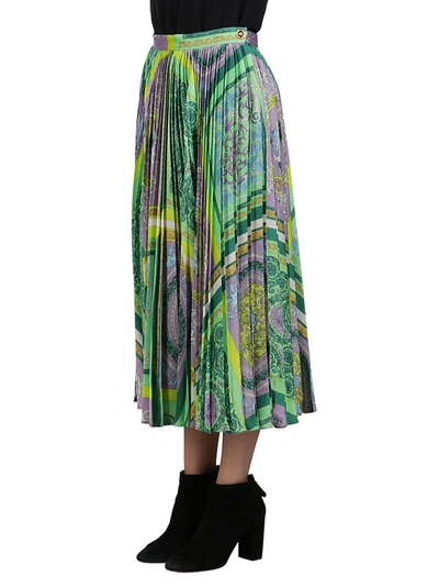 Shop Versace Barocco Mosaic Print Pleated Skirt In Multi