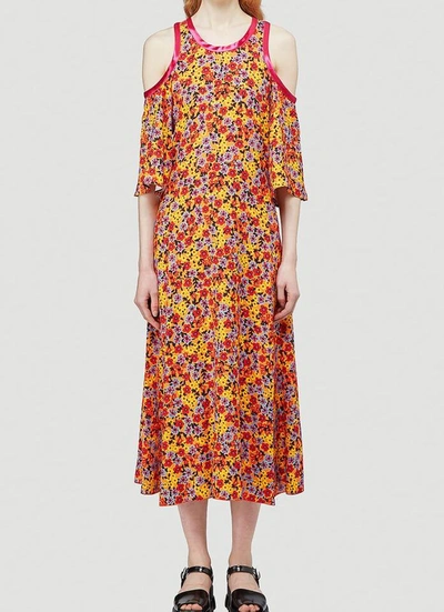 Shop Marni Printed Open Shoulder Dress In Multi