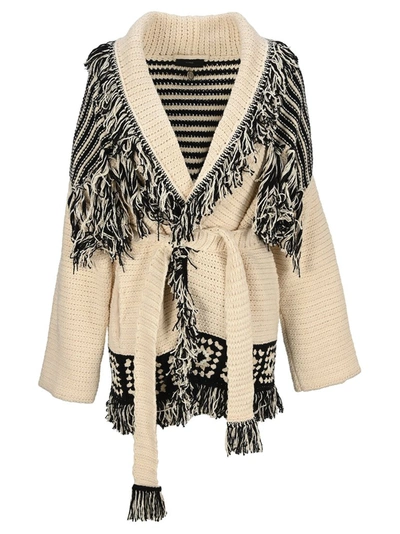 Shop Alanui Belted Fringed Cardigan In Multi