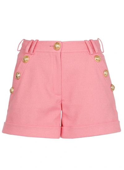 Shop Balmain Button Embellished Shorts In Pink