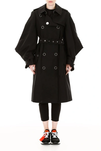 Shop Burberry Exaggerated Sleeves Trench Coat In Black