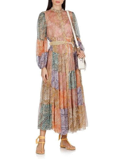 Shop Zimmermann Brighton Tiered Midi Dress In Multi